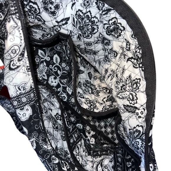 Pigs R Flying quilted black white paisley top zip medium Cottagecore tote - Picture 7 of 11